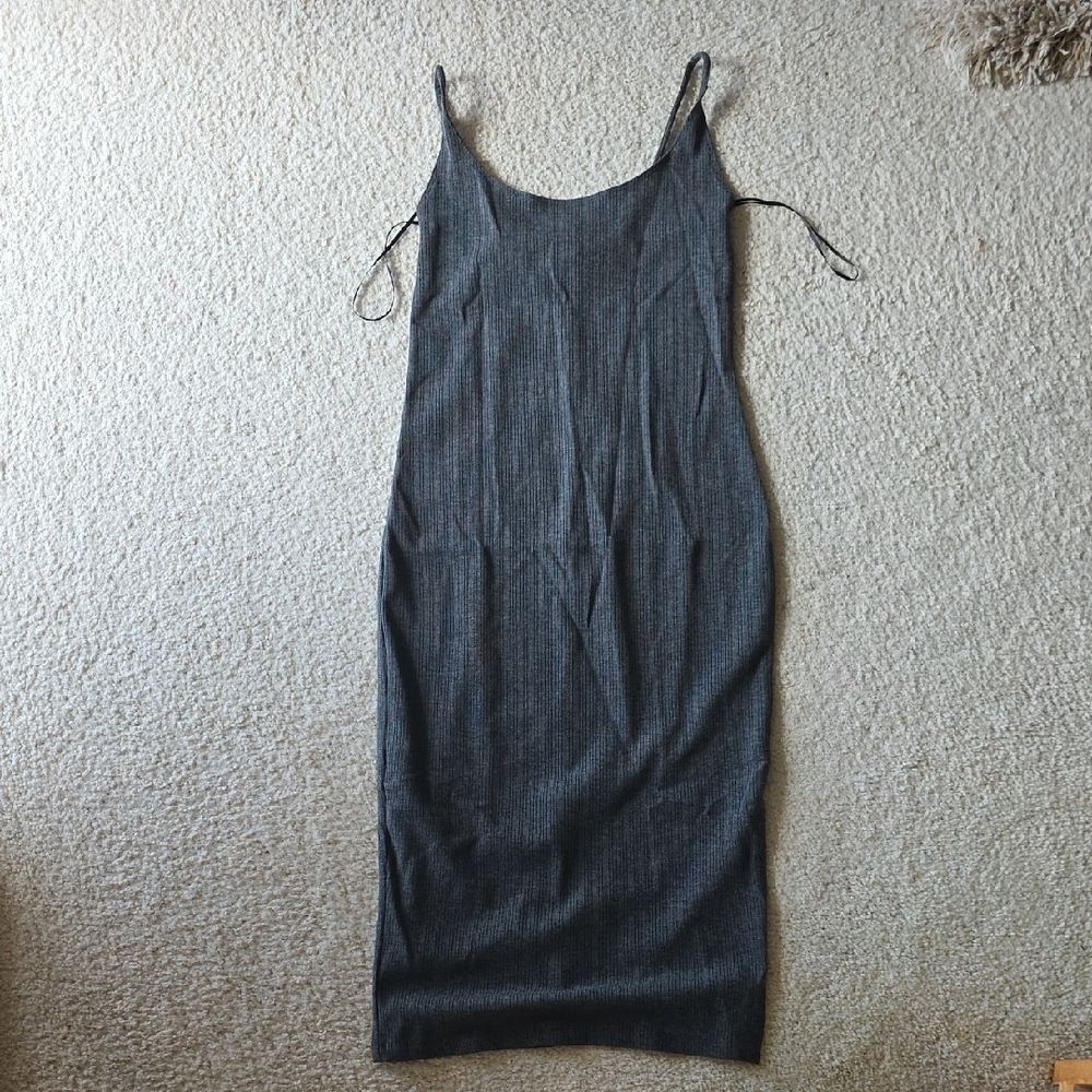 H&M Charcoal Ribbed Midi Slip Dress
